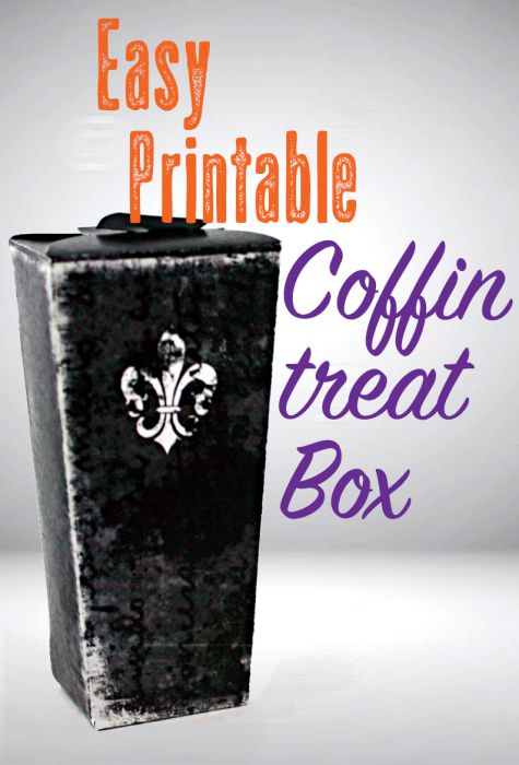 Printable Coffin Treat Boxes at saynotsweetanne.com | Print, cut and assemble your own treat boxes. Two variations!