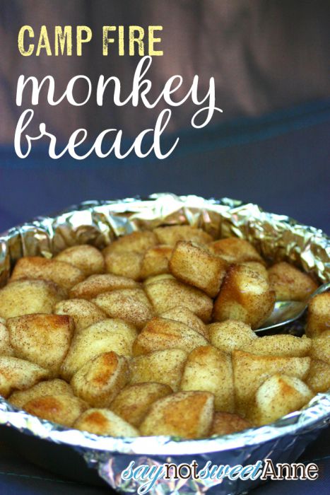 Easy and Delicious camp fire monkey bread (good on a grill too!) Only a few ingredients, and only one that needs to be kept cool. | saynotsweetane.com