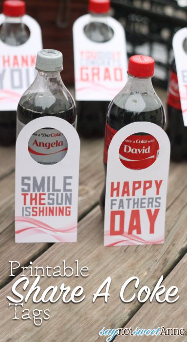 Printable Soda Bottle Tags! Great for thank you gifts, grads and dads! | saynotsweetanne.com