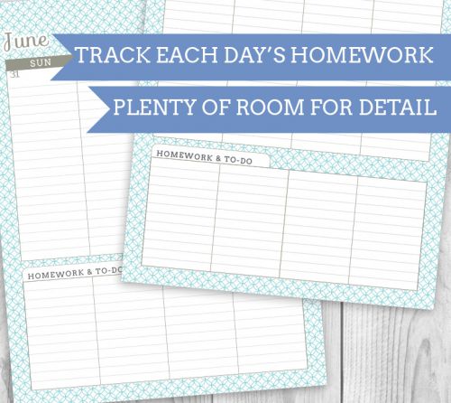 Homework tracking Printable Planner! 4 colors, tons of veriations and add ons to make your unique planner | saynotsweetanne.com