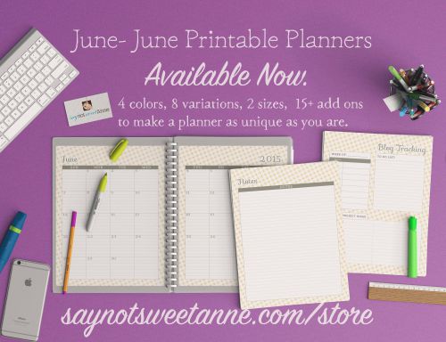 Printable June - June Planners! Several variations, sizes, colors and add ons to make your prefect and unique planner. | Saynotsweetanne.com